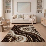 Fluid Brown Tan Swirl Abstract Area Rug