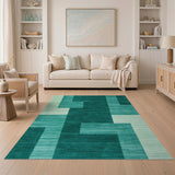 Teal Geometric Block Area Rug