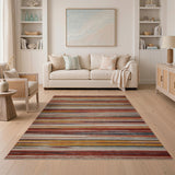 Vibrant Multi-Color Horizontal Stripe Multi-color and Patterns Area Rug