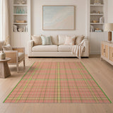Coral Plaid Check Area Rug