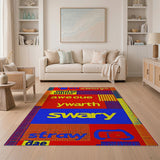 Glitch Text Multi-Color Geometric Area Rug