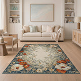 White Peony Orange Poppy Floral Arch Rug