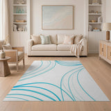 Sweeping Teal Wave Abstract Area Rug