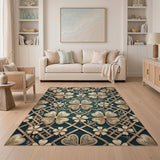 Ornate Gold Clover Lattice Teal Area Rug