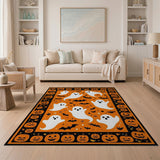 ODIKA Washable Halloween Area Rug - Spooky Ghost, Bat & Pumpkin Non-Slip Low Pile Carpet