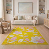 Vibrant Yellow Magnolia Floral Area Rug