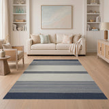 Navy and White Striped Coastal Blue and Teal Area Rug