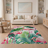 Multi-color and Patterns Pink Flamingo Monstera Leaf Area Rug