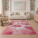 ODIKA Tropical Flamingo Pink Washable Area Rug - Non-Slip & Low Pile