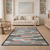 Geometric Modern Stripe Area Rug in Black Blue Red