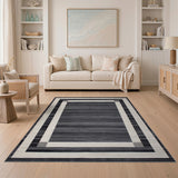 Modern Framed Grey Striped Area Rug