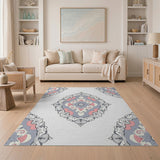 Pink Grey Mandala Traditional Persian Area Rug