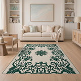 Ornate Emerald Green Floral Scroll Rug