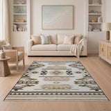 Beige Grey Southwestern Geometric Area Rug