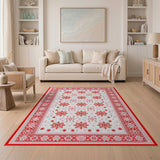 Traditional Persian Red Snowflake Ornate Border Area Rug