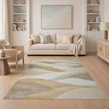 Layered Beige Wave Mountain Abstract Area Rug