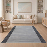 Modern Grey Striped Area Rug with Black Borders