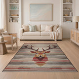 Red Deer Antler Striped Southwestern Area Rug