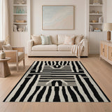 Zebra Stripe Geometric Black White Area Rug