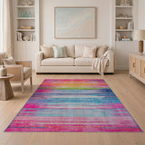 Stripe Geometric Modern Vibrant Multi-Color Horizontal Stripe Area Rug