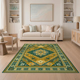 Teal and Gold Heritage Tribal Area Rug