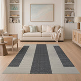 Modern Black White Vertical Striped Area Rug