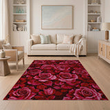 Vibrant Red Roses Floral Vintage Rug