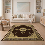 Ornate Gold Filigree Floral Brown Area Rug