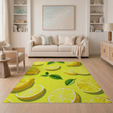 Fruit Pattern Yellow Vibrant Lemon Slices Yellow Area Rug