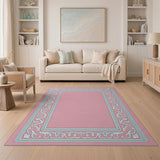 Blush Pink Ornate Scroll Border Area Rug