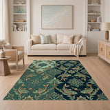 Teal Koi Fish Floral Persian Area Rug