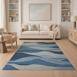 Abstract Blue Wave Geometric Area Rug