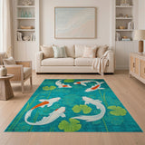 Teal Koi Fish and Lotus Leaves Area Rug