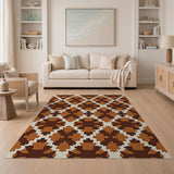 Brown Tan Geometric Star Lattice Area Rug