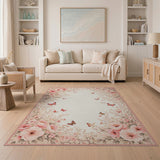 Pink Vintage Pink Peony Butterfly Floral Rug