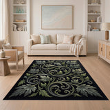 Ornate Grey Leaf Vine Area Rug