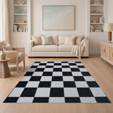 Textured Black White Checkered Area Rug