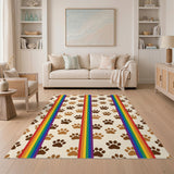 Multi-color and Patterns Kids Cartoon Rainbow Paw Print Kids Area Rug