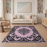 Pink Ornate Pink Floral Medallion Area Rug