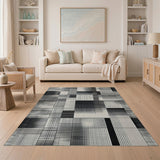 Black White Geometric Stripe Patchwork Rug