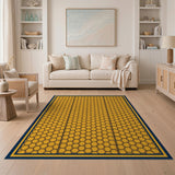 Yellow Honeycomb Hexagon Area Rug with Navy Border