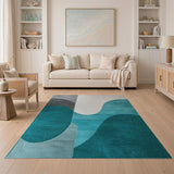 Teal Grey Abstract Wave Area Rug
