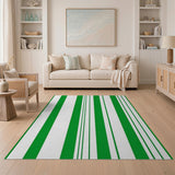 Bold Green White Vertical Stripe Area Rug
