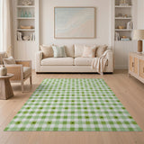 Playful Green Frog Gingham Checkered Area Rug