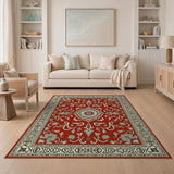 Rich Red Persian Area Rug with Floral Medallion