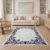 Ornate Floral Scrollwork Black White Area Rug