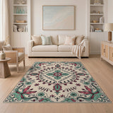 Teal Pink Floral Medallion Area Rug