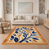 Blue and Orange Leaf Vine Area Rug