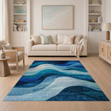 Layered Blue Waves Abstract Abstract Area Area Rug