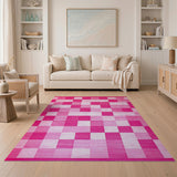 Pink Vibrant Pink Geometric Block Area Rug